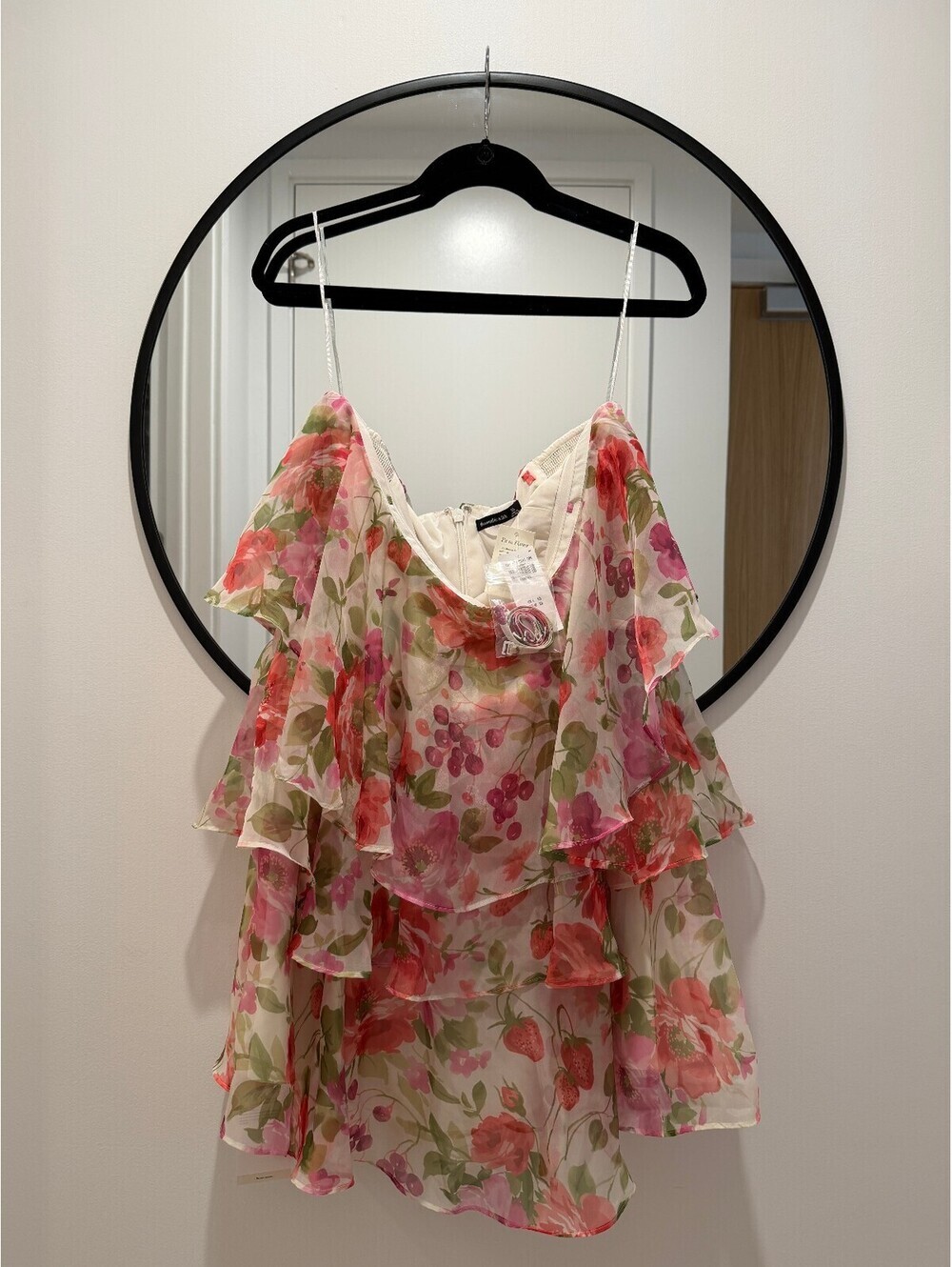NWT Abercrombie Organza Tiered Strapless Fruit Mini Dress Size XL - Picture 3 of 5